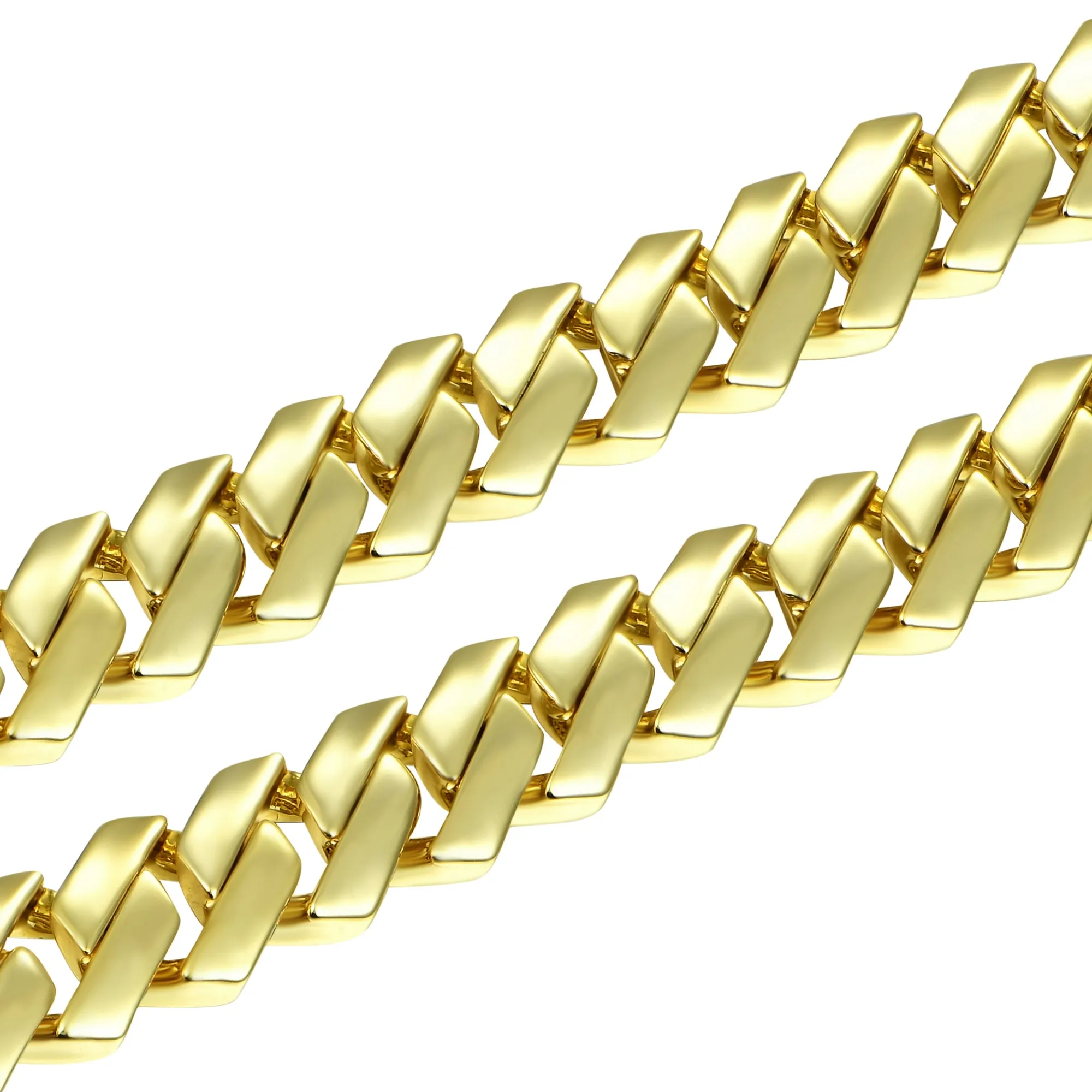 10mm Plain Gold Prong Cuban Link Chain + Bracelet Bundle