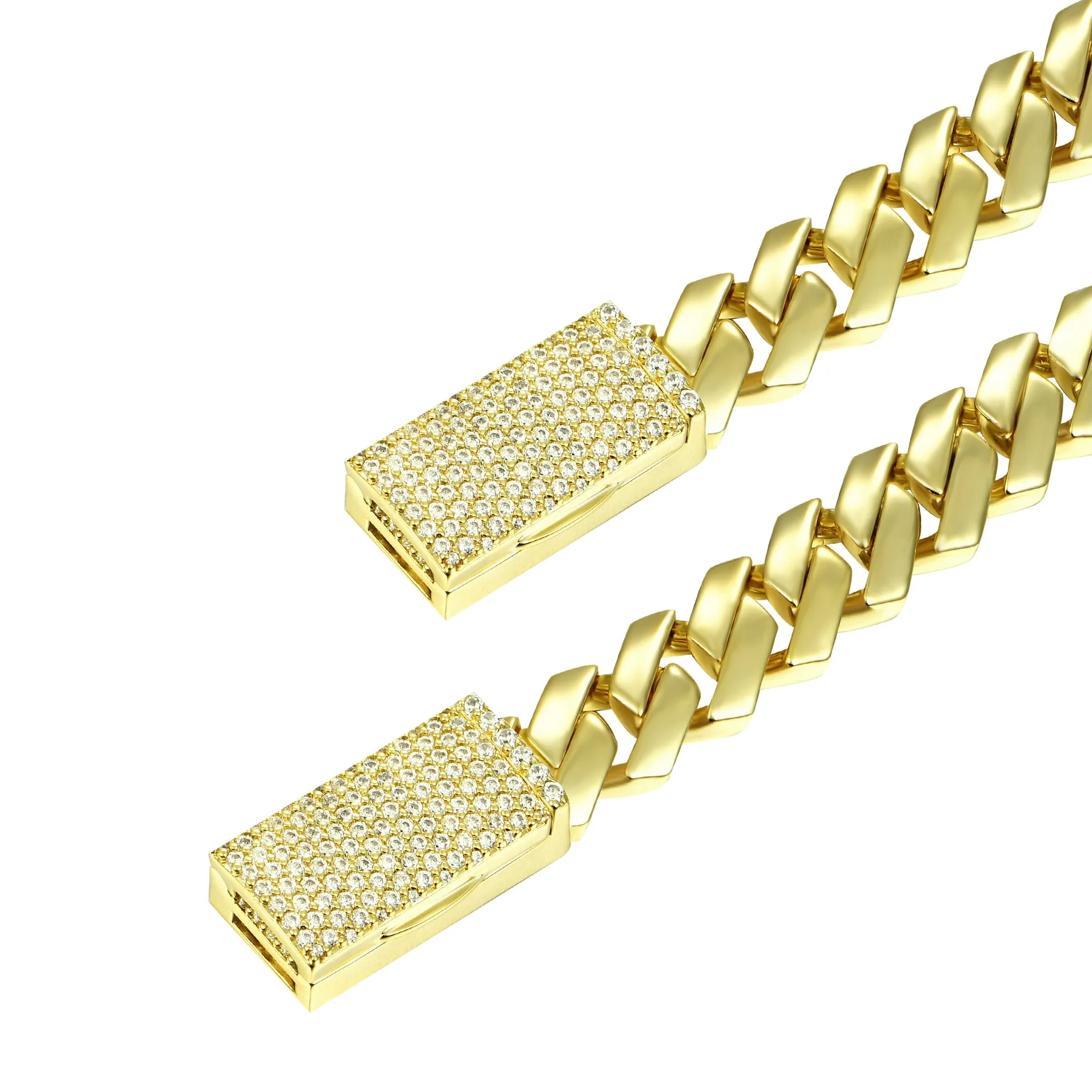 10mm Plain Gold Prong Cuban Link Chain + Bracelet Bundle