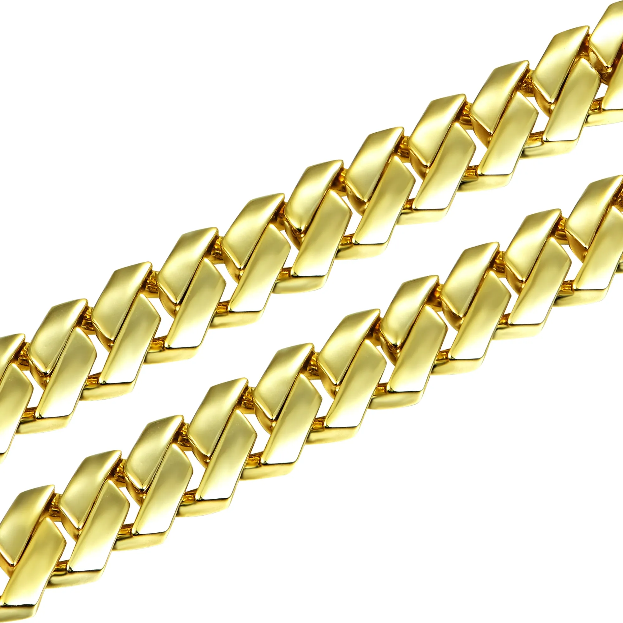 12mm Plain Gold Prong Cuban Link Chain + Bracelet Bundle