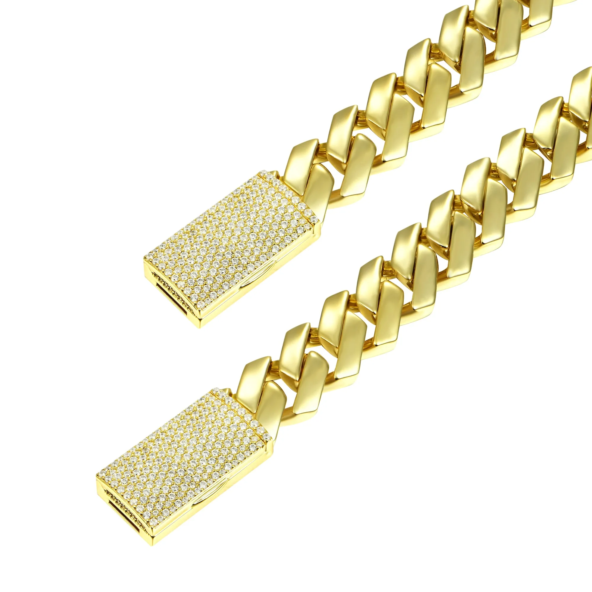 12mm Plain Gold Prong Cuban Link Chain + Bracelet Bundle