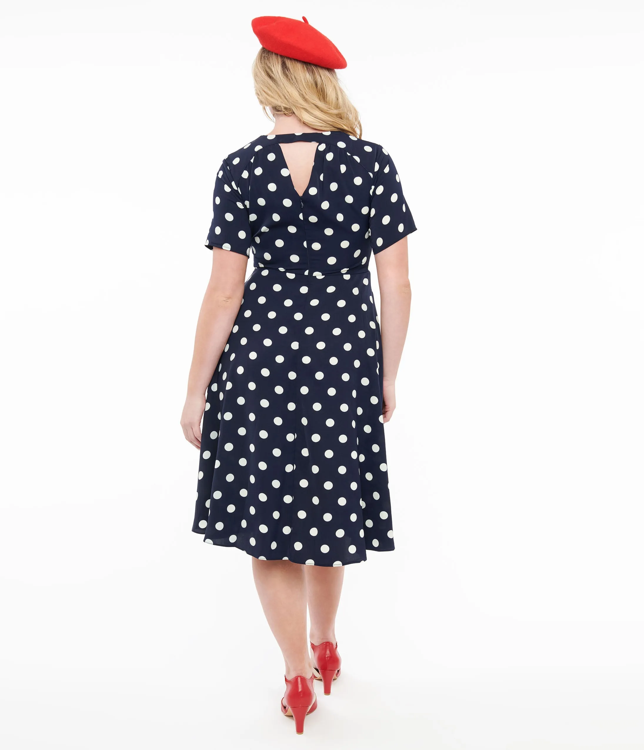 1940s Navy & White Polka Dot Set Sail Swing Dress