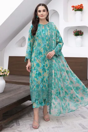 3-Pc Unstitched Printed Embroidered Lawn Suit With Embroidered Chiffon Dupatta CRB23-21