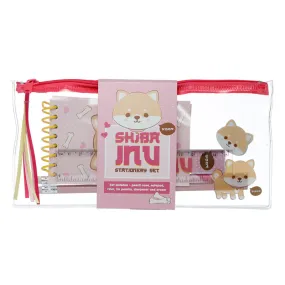 7 Piece Clear Pencil Case Stationery Set - Adoramals Shiba Inu Dog  STA261