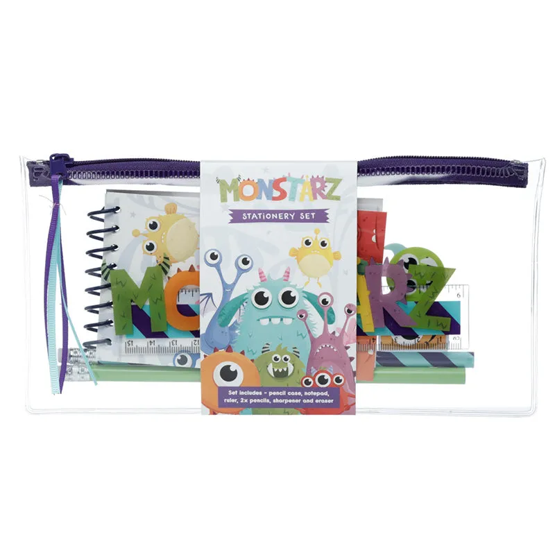 7 Piece Clear Pencil Case Stationery Set - Monstarz Monster  STA262