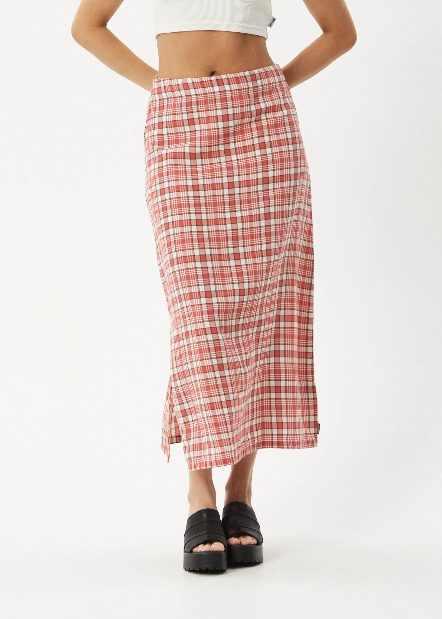 AFENDS Womens Check Out - Midi Skirt - Red Check