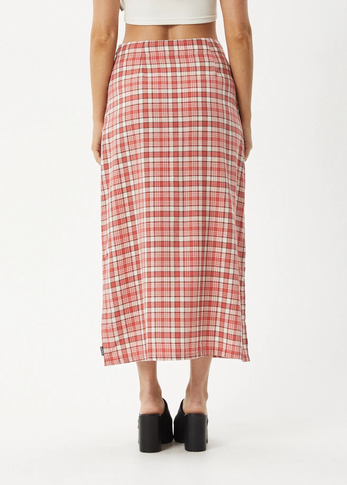 AFENDS Womens Check Out - Midi Skirt - Red Check