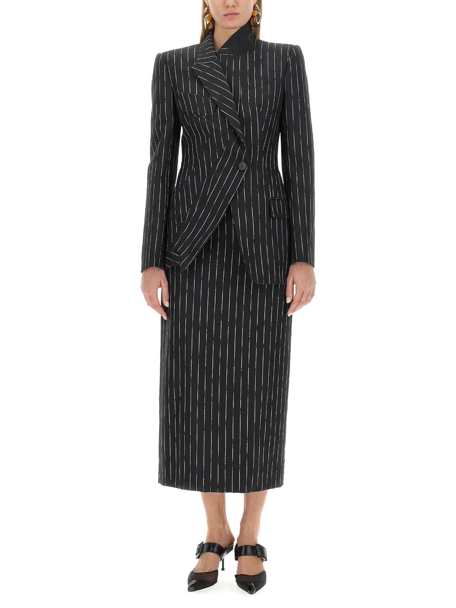 ALEXANDER McQUEEN    PENCIL SKIRT WITH BROKEN PINSTRIPE PATTERN