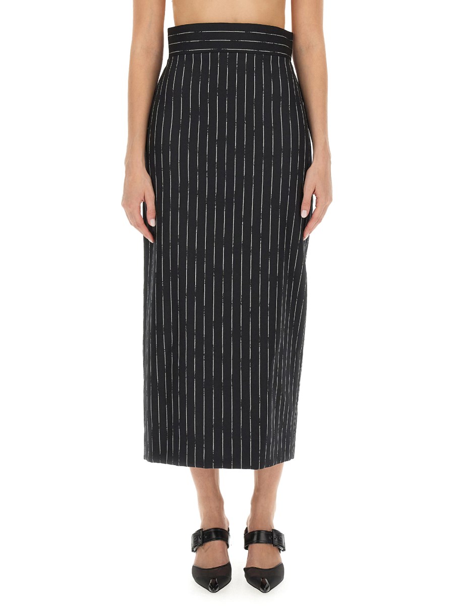 ALEXANDER McQUEEN    PENCIL SKIRT WITH BROKEN PINSTRIPE PATTERN