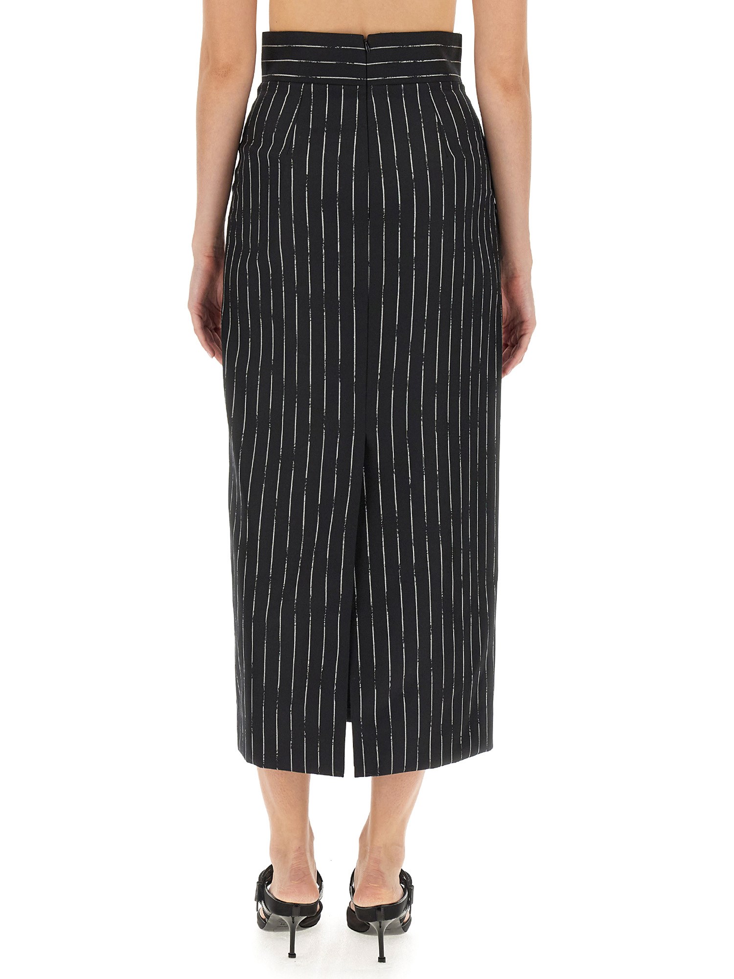 ALEXANDER McQUEEN    PENCIL SKIRT WITH BROKEN PINSTRIPE PATTERN