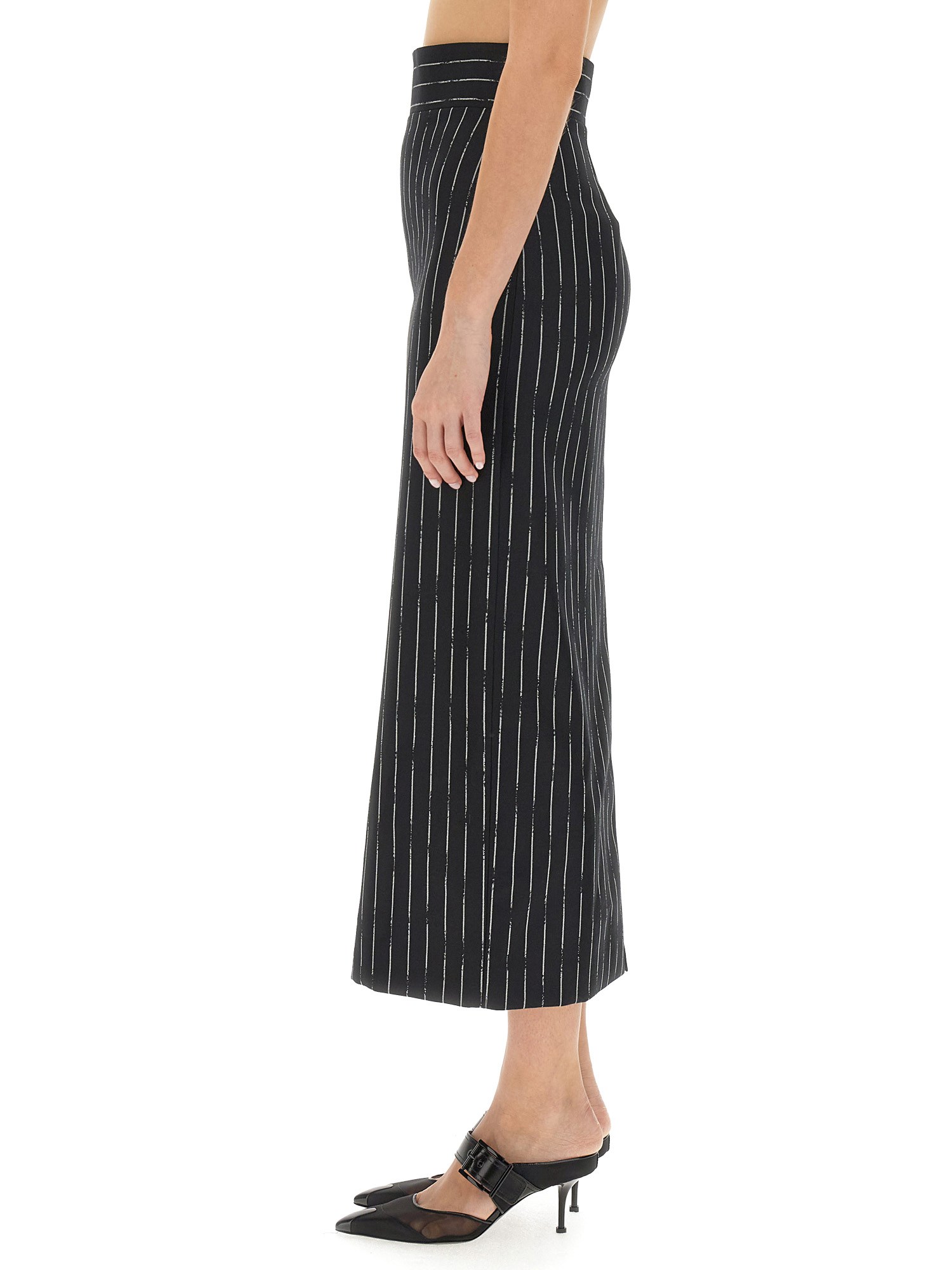 ALEXANDER McQUEEN    PENCIL SKIRT WITH BROKEN PINSTRIPE PATTERN