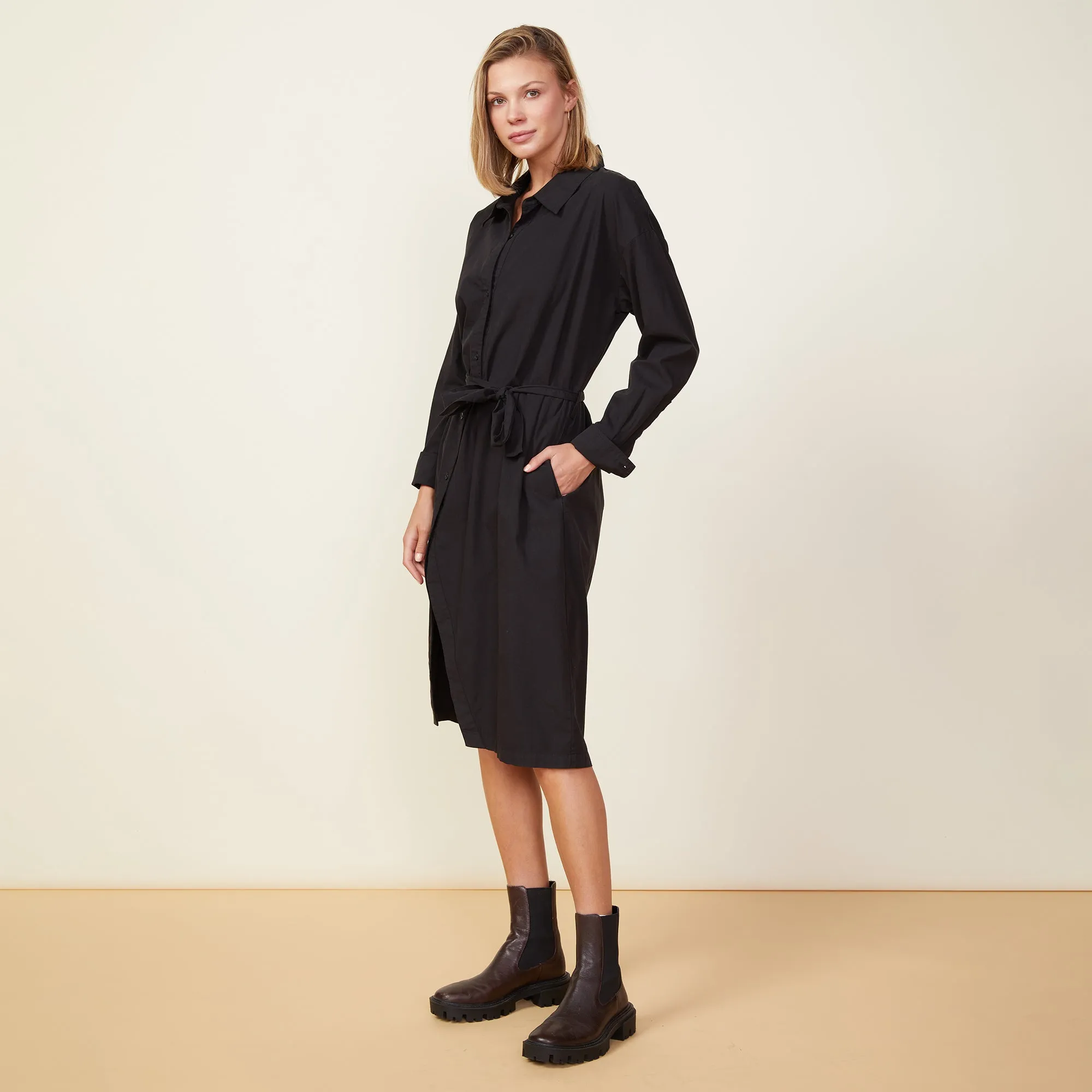 Asymmetrical Poplin Tie Shirt Dress