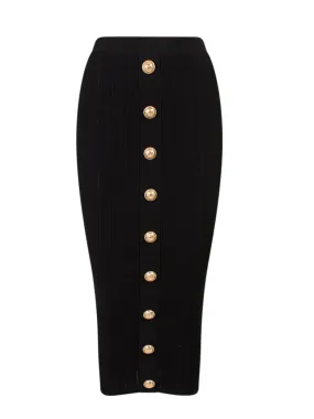 Balmain High Waist Button Embellished Pencil Skirt