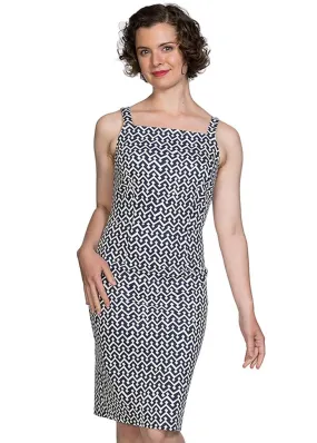 Banned Tile 60's Pencil Dress Navy