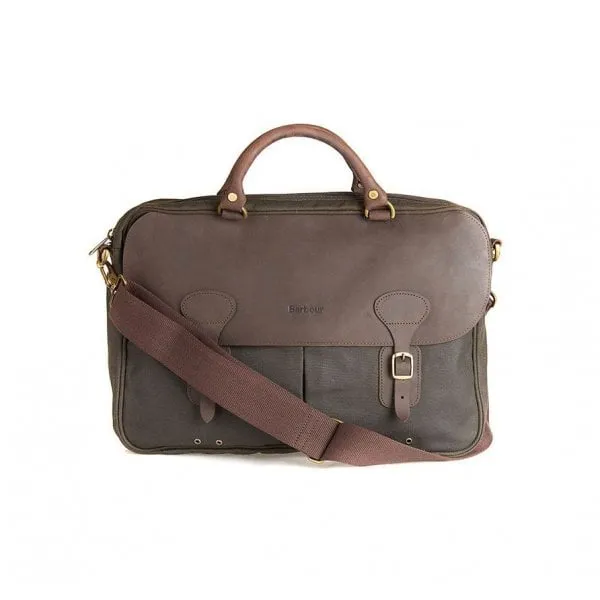 Barbour Mens Wax Leather Briefcase in Olive