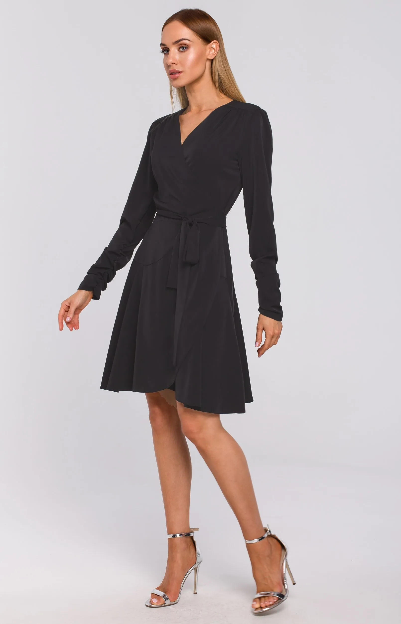 Black flared wrap dress