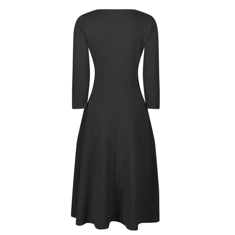 Black Long Sleeve Side Tie Wrap Dress