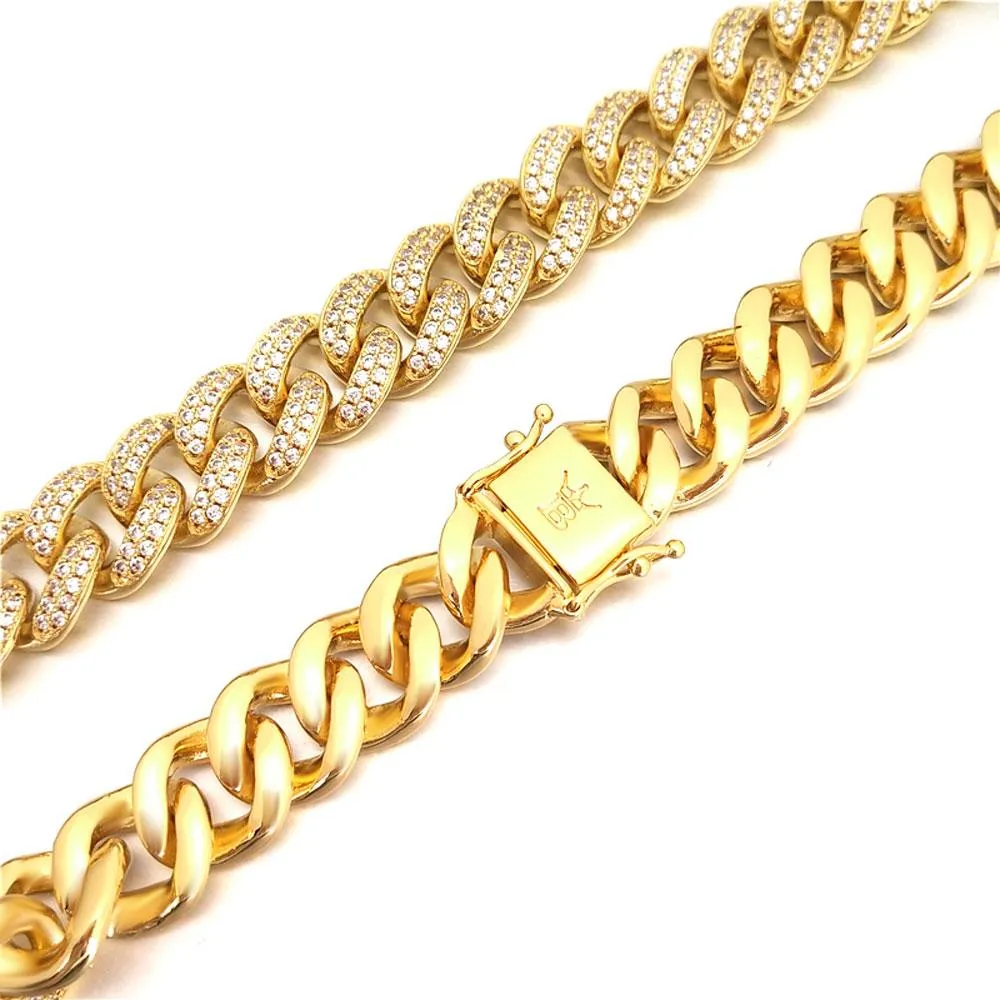 Bling Bling Cuban Chain 12MM Wide  White / Yellow Gold