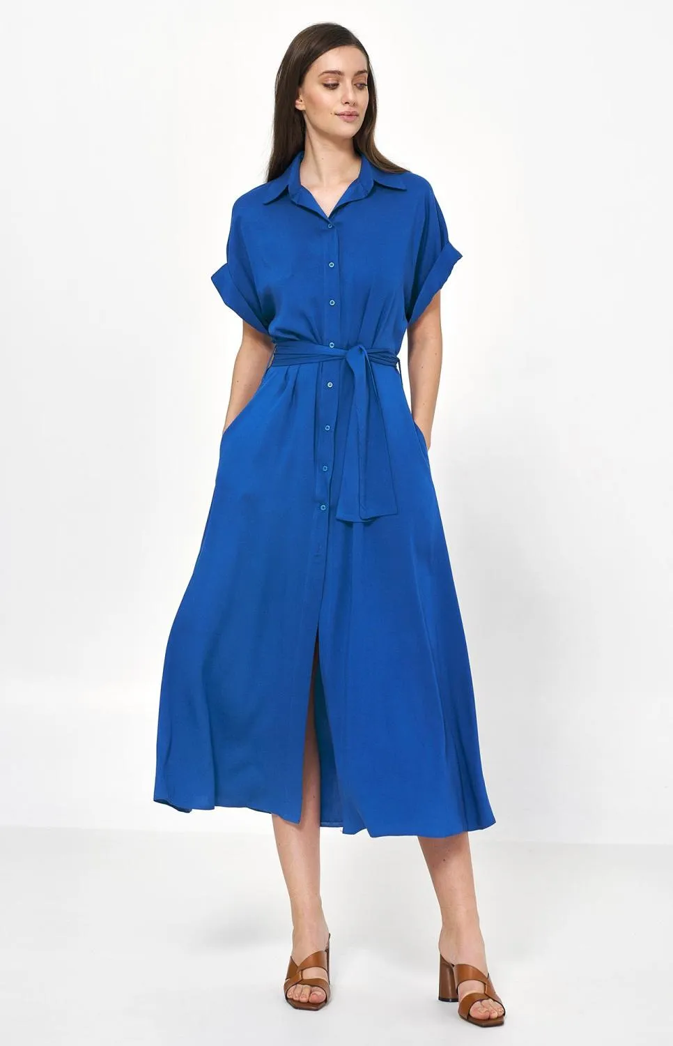 Blue long shirt dress