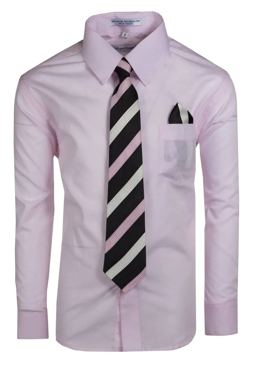 Boy's Colored Dress Shirts with Designer Tie and Pocket Square