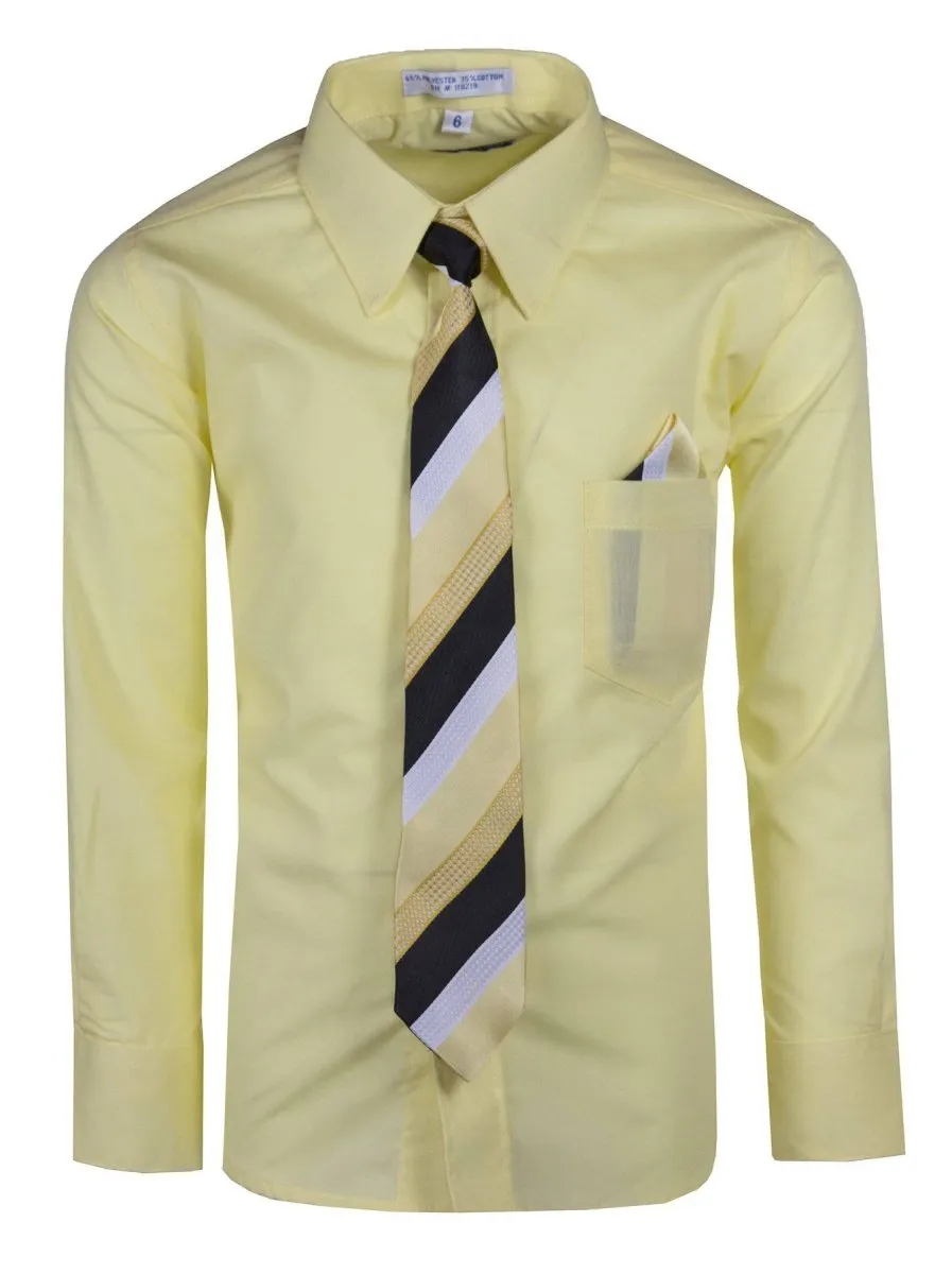 Boy's Colored Dress Shirts with Designer Tie and Pocket Square