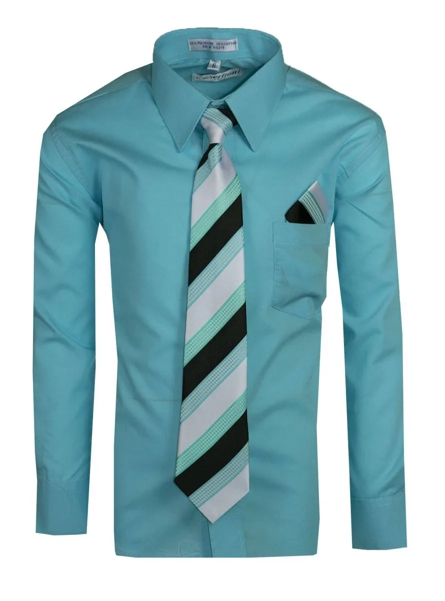 Boy's Colored Dress Shirts with Designer Tie and Pocket Square