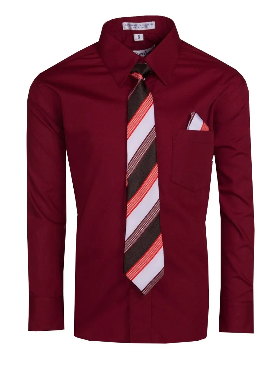 Boy's Colored Dress Shirts with Designer Tie and Pocket Square