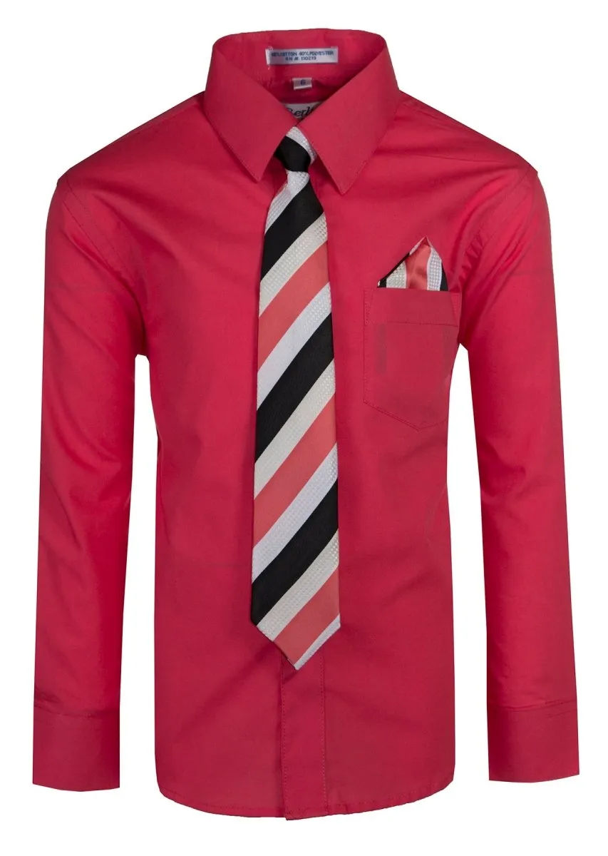 Boy's Colored Dress Shirts with Designer Tie and Pocket Square