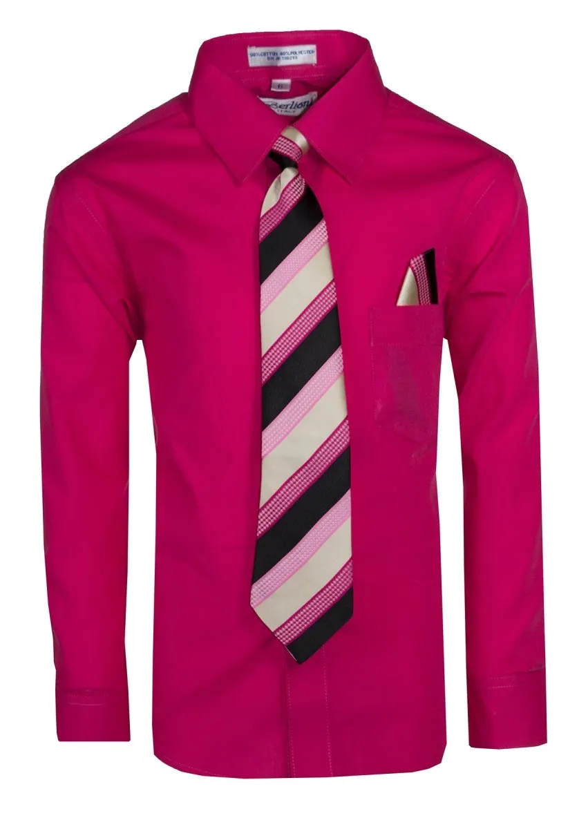 Boy's Colored Dress Shirts with Designer Tie and Pocket Square