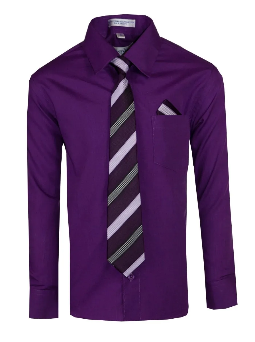 Boy's Colored Dress Shirts with Designer Tie and Pocket Square