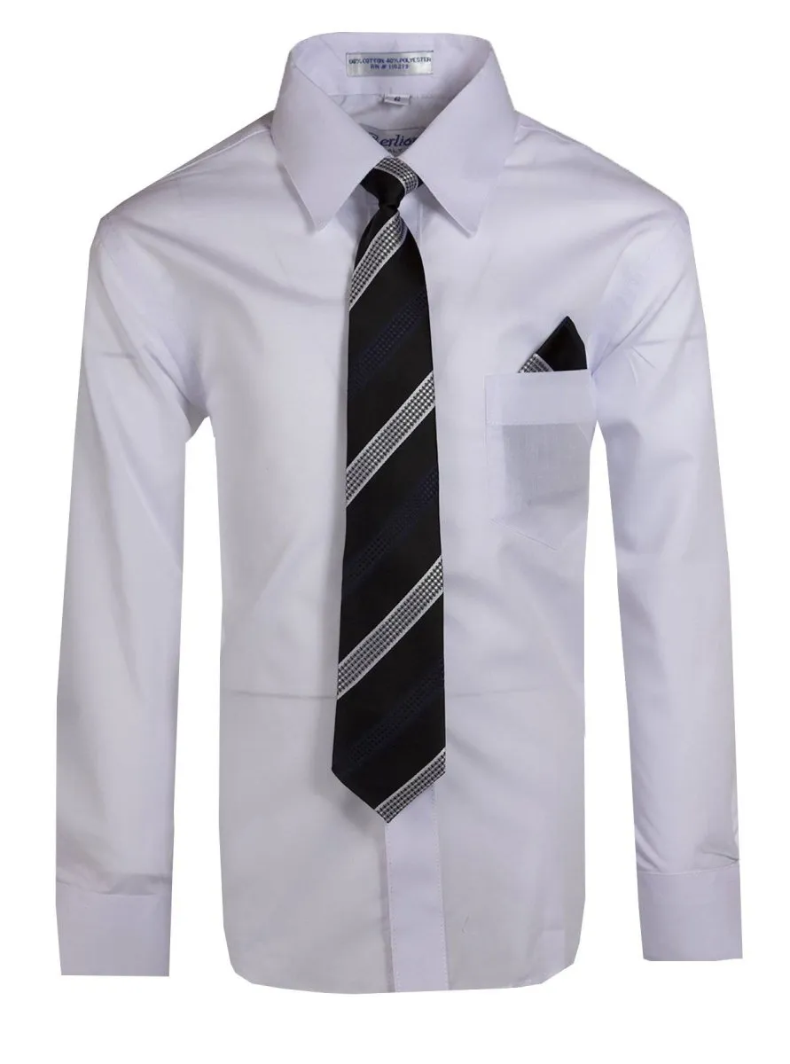 Boy's Colored Dress Shirts with Designer Tie and Pocket Square