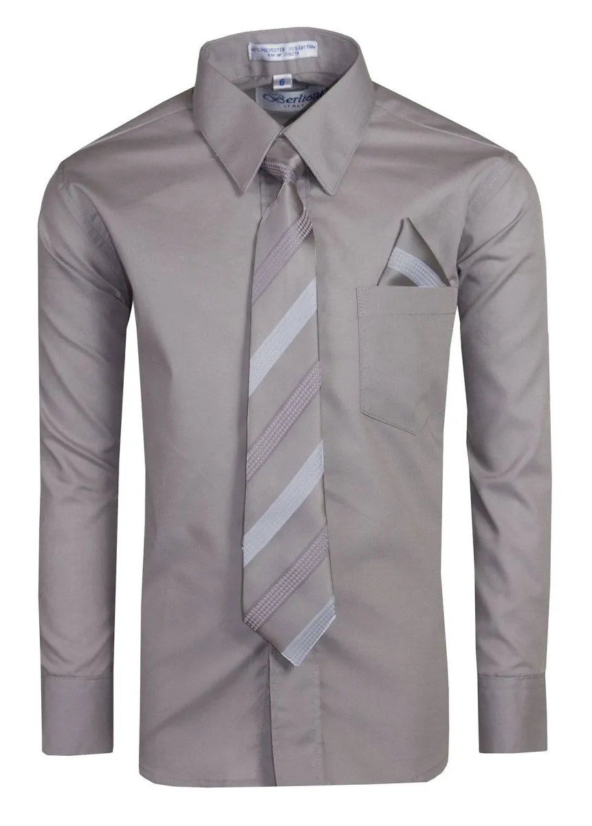 Boy's Colored Dress Shirts with Designer Tie and Pocket Square