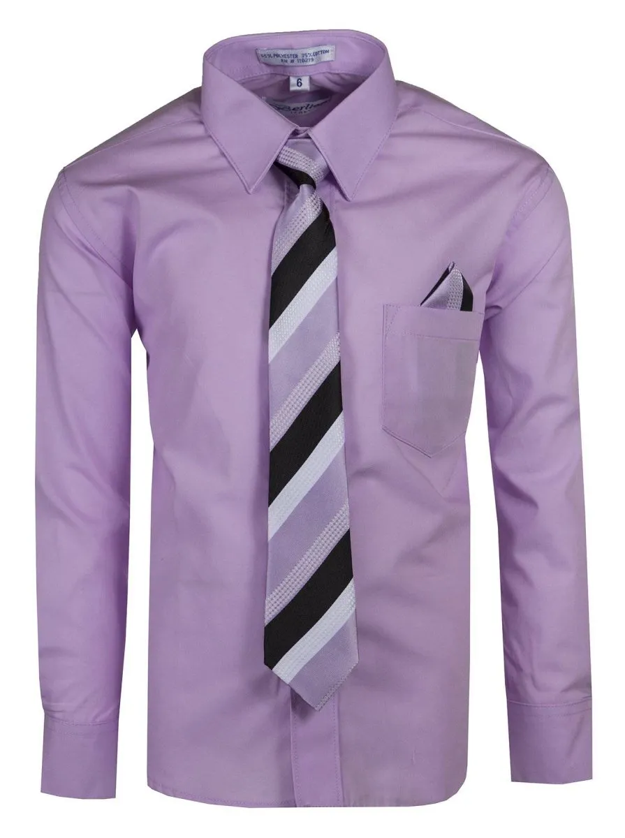 Boy's Colored Dress Shirts with Designer Tie and Pocket Square