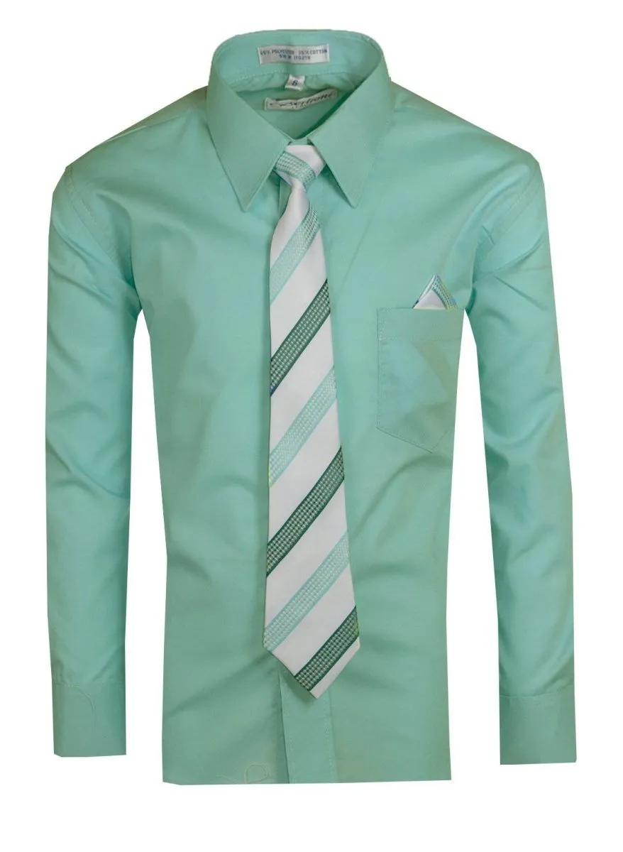 Boy's Colored Dress Shirts with Designer Tie and Pocket Square