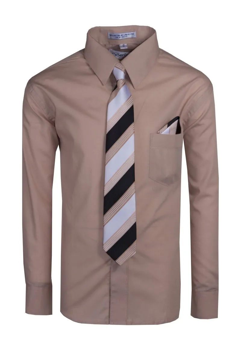 Boy's Colored Dress Shirts with Designer Tie and Pocket Square