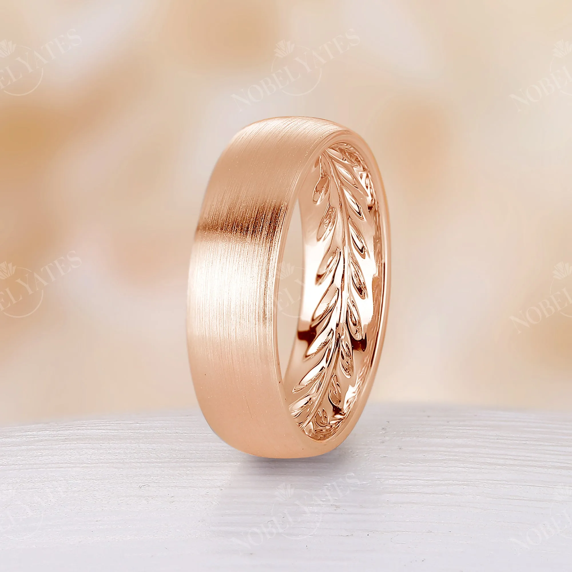 Brushed Finish Mens Wide Band Full eternity Nature Leaf Couple Ring