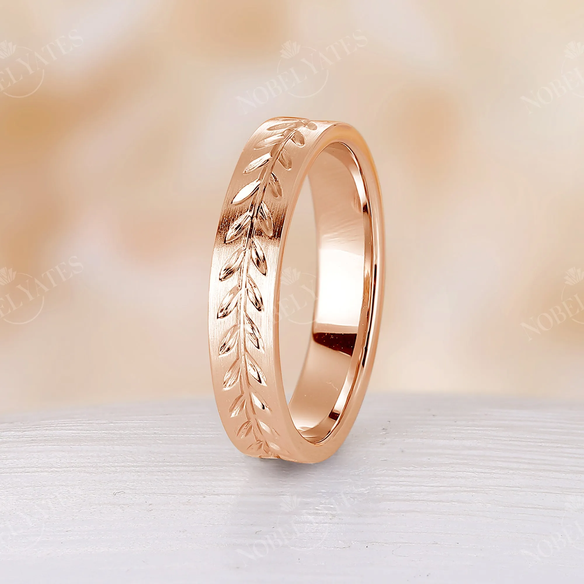 Brushed Finish Mens Wide Band Full eternity Nature Leaf Couple Ring