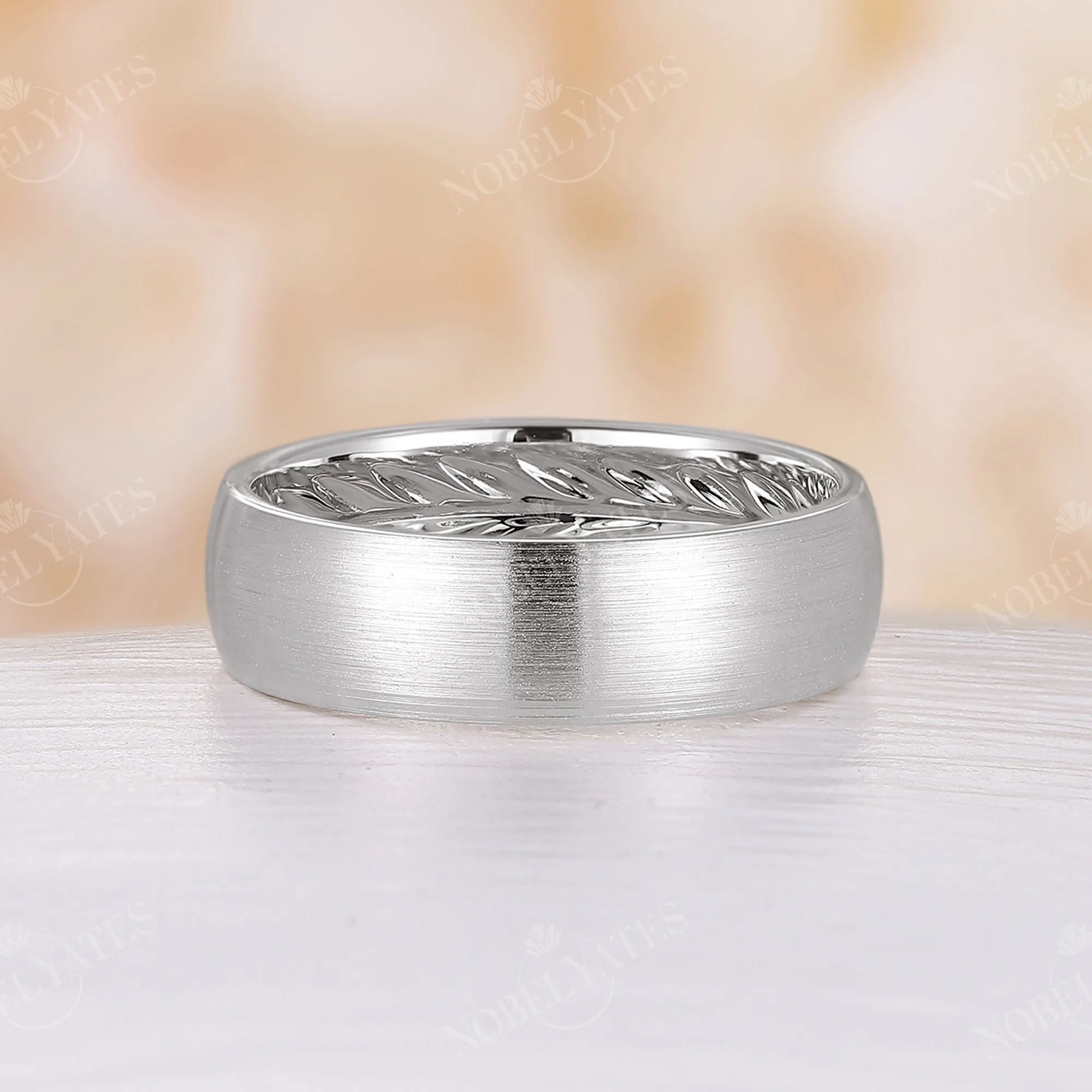 Brushed Finish Mens Wide Band Full eternity Nature Leaf Couple Ring