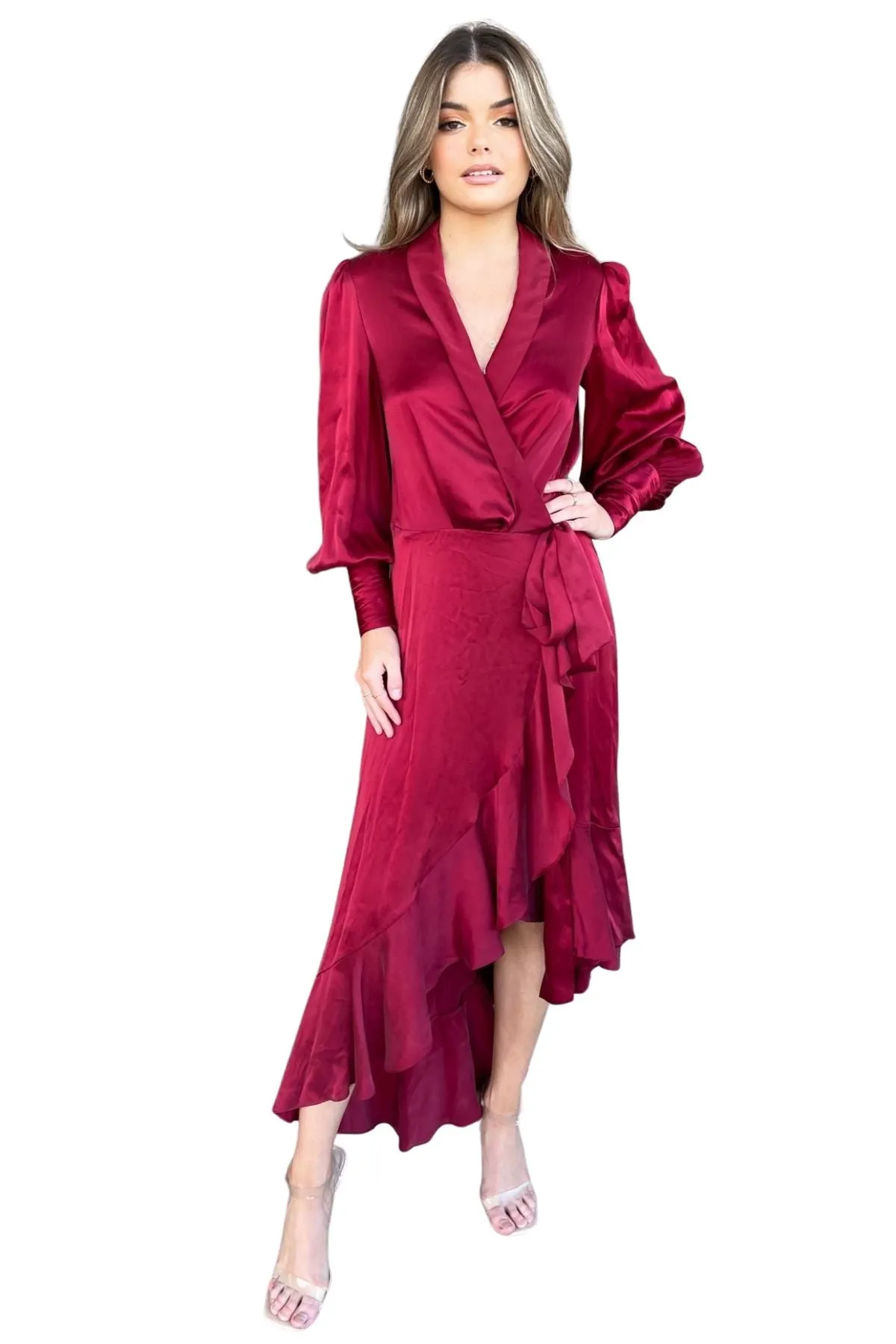 BUY IT ZIMMERMANN Silk Wrap Midi Dress (Pinot Red)