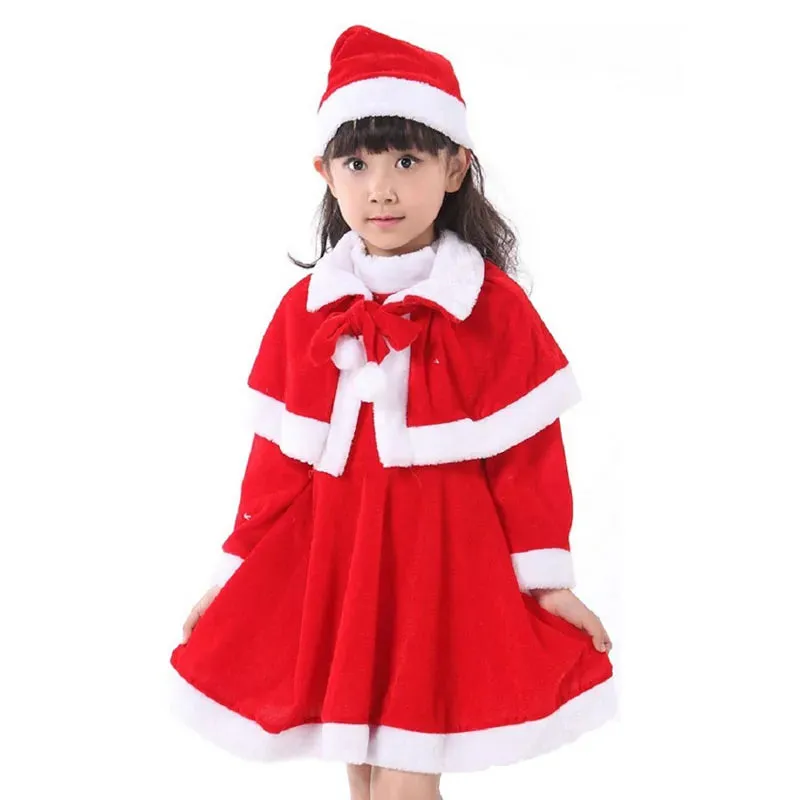 Child Christmas Dress Santa Claus Costume Baby X-Mas Clothing Outfit Set Dress/Pants Tops Hat Cloak Belt For Boys Girls Kids