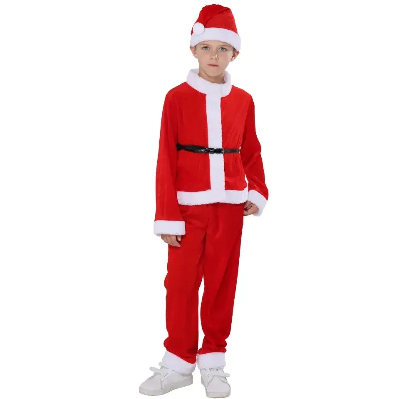 Child Christmas Dress Santa Claus Costume Baby X-Mas Clothing Outfit Set Dress/Pants Tops Hat Cloak Belt For Boys Girls Kids