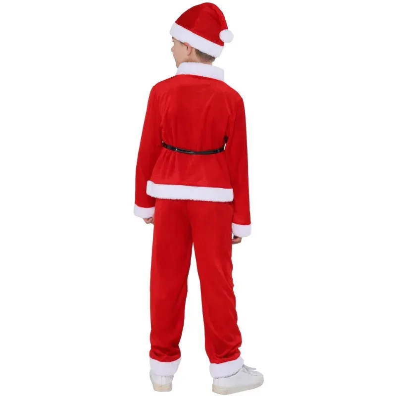 Child Christmas Dress Santa Claus Costume Baby X-Mas Clothing Outfit Set Dress/Pants Tops Hat Cloak Belt For Boys Girls Kids