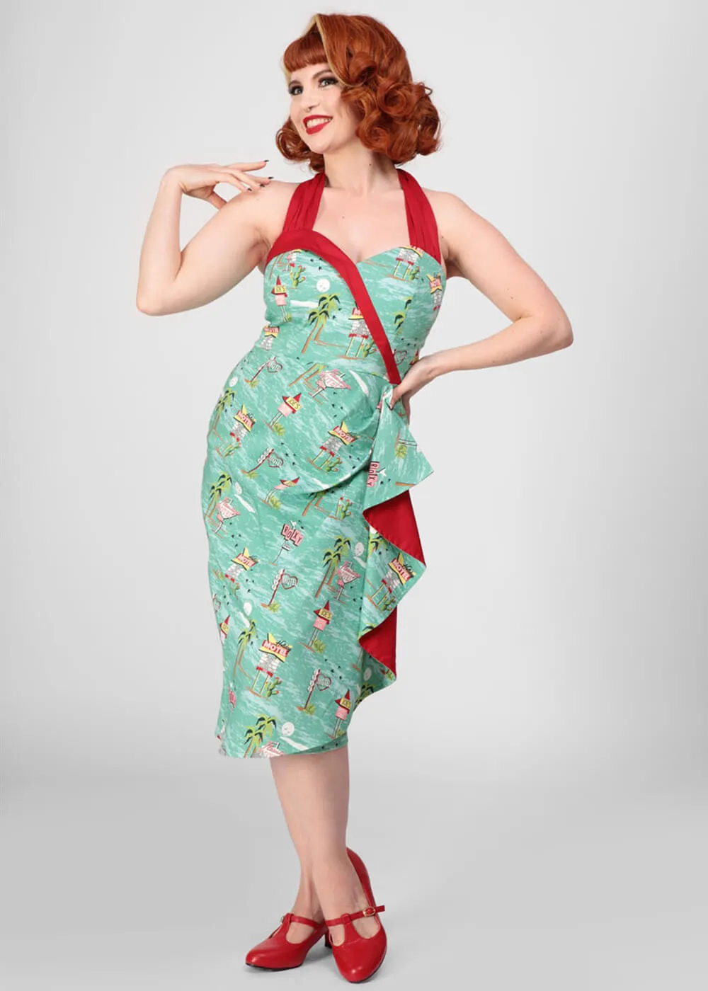 Collectif Lorna Motel 50's Pencil Dress Blue