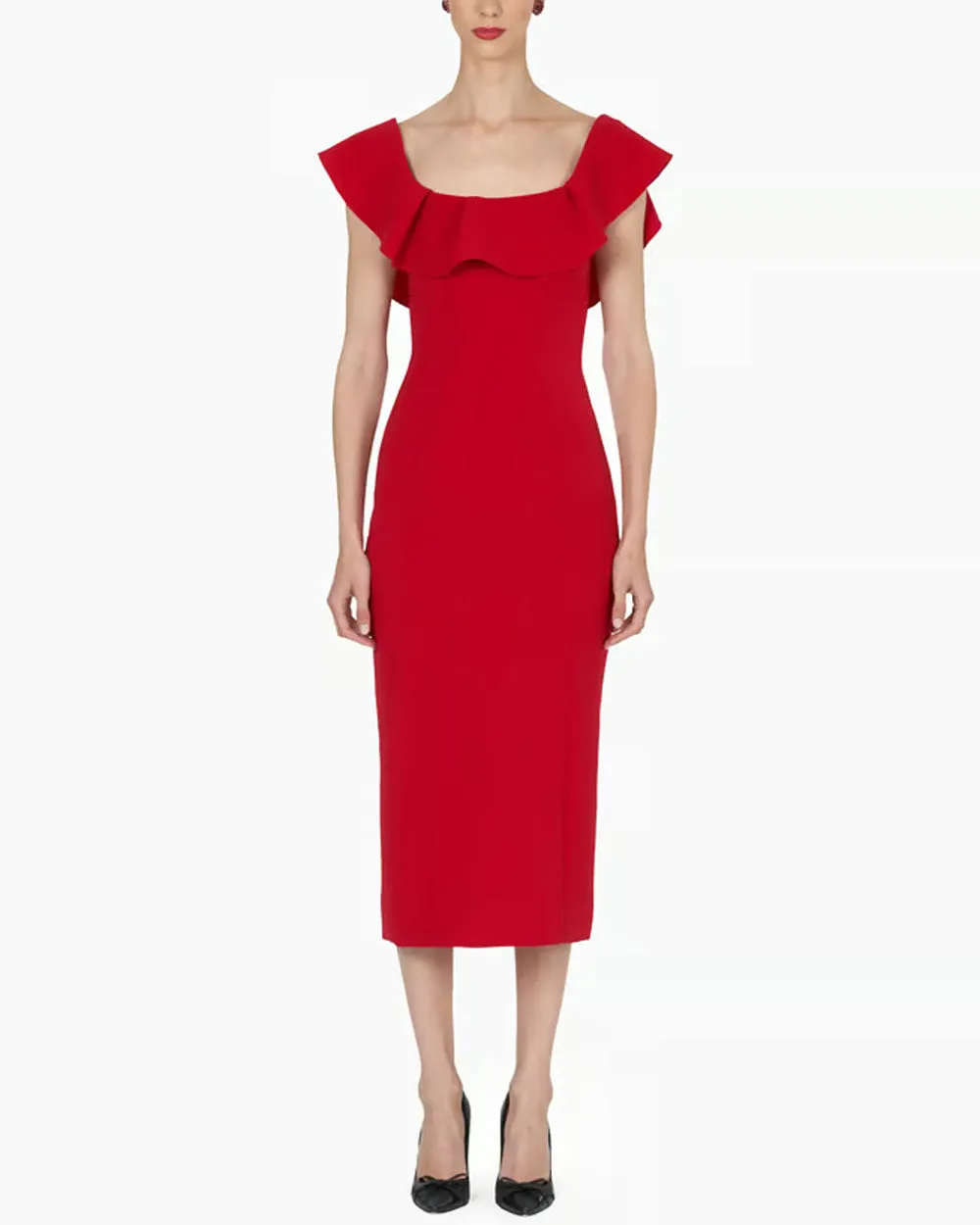 Crimson Short Sleeve Pencil Midi Dress