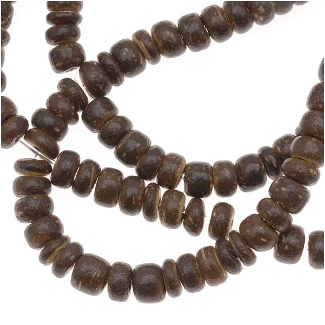 Dark Brown Wood Coconut Shell Rondelle Beads - 5x3mm - 16 Inch Strand