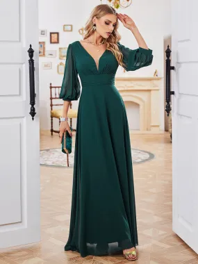 Dark Green Dress Chiffon Half Sleeves Empire Waist Prom Maxi Dresses