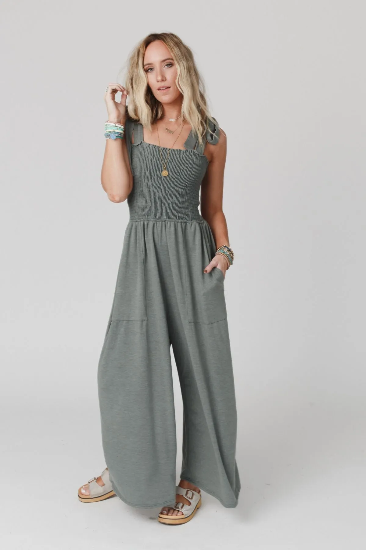 Daytripper Wide Leg Jumpsuit - Light Olive