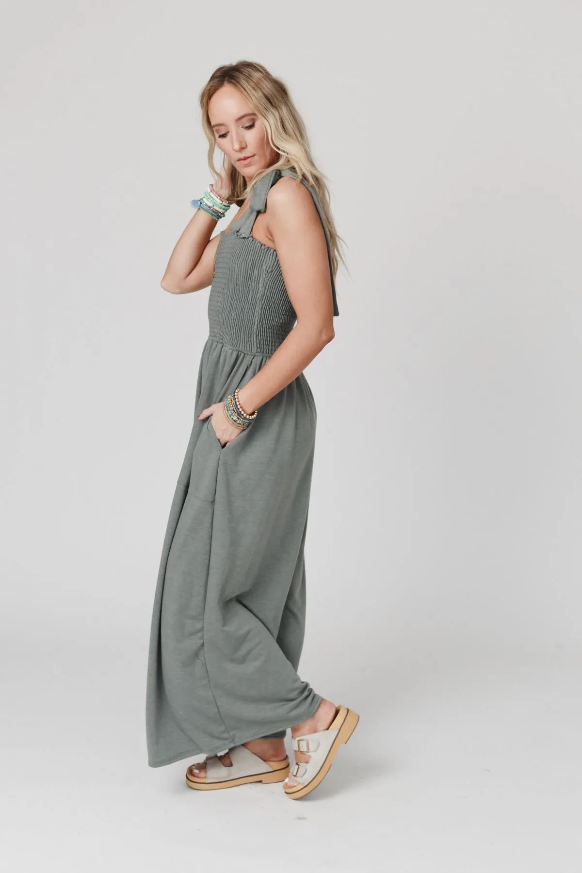 Daytripper Wide Leg Jumpsuit - Light Olive