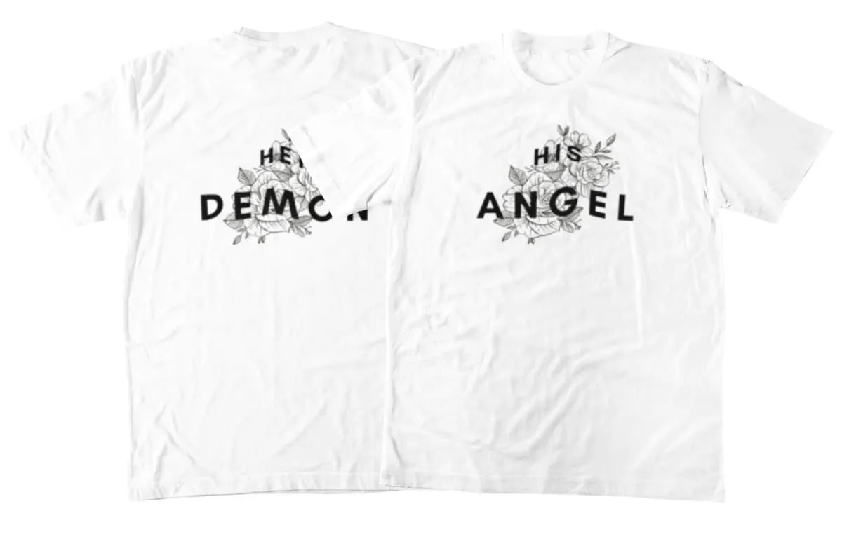 Demon And Angel White Couple T-Shirts