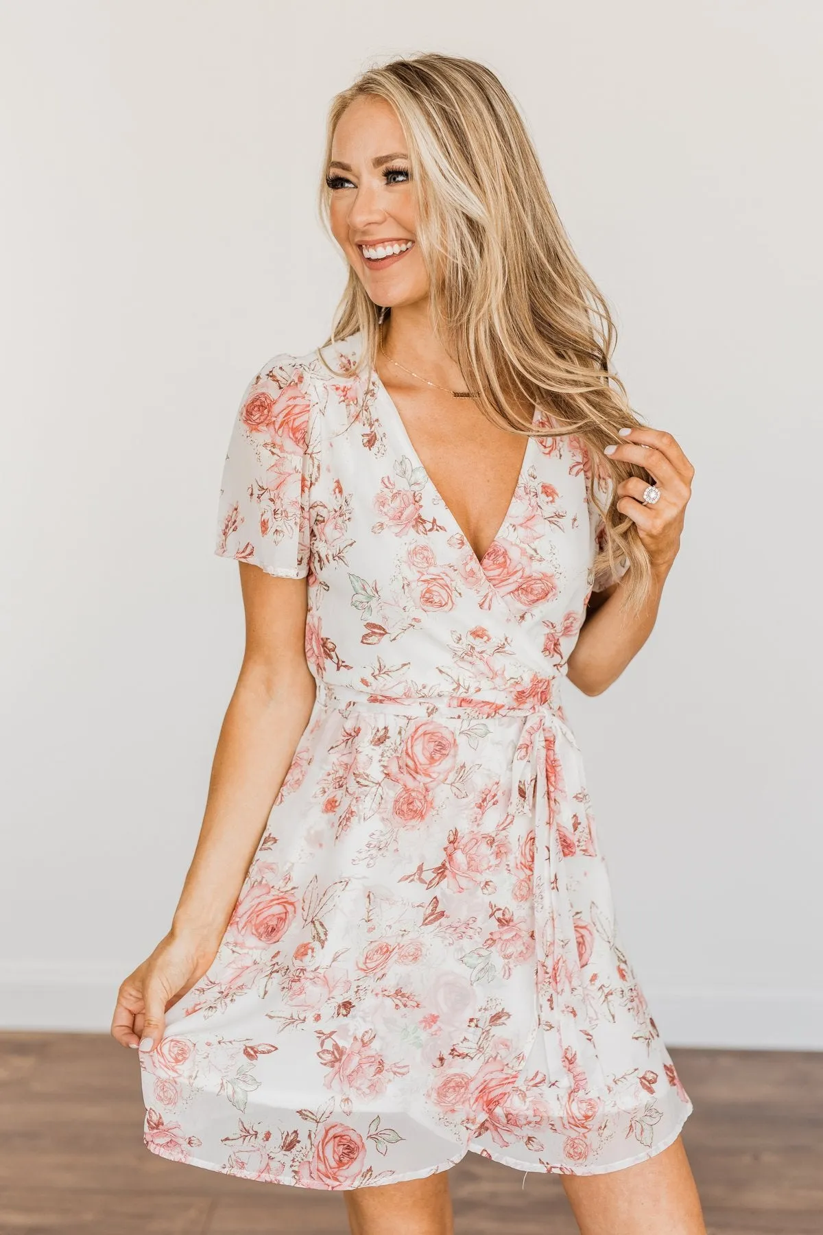 Divine Days Floral Wrap Dress- Ivory