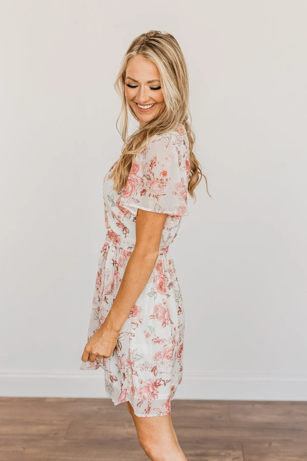 Divine Days Floral Wrap Dress- Ivory